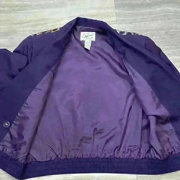 Silk Blend Vintage Purple Jaguar 1980s Style Jacket Stephanie by Suzelle - Picture 10 of 10